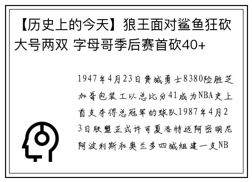 【历史上的今天】狼王面对鲨鱼狂砍大号两双 字母哥季后赛首砍40+